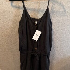 Splendid Black Button-Front Linen Blend Romper Size L Adjustable Straps NWT